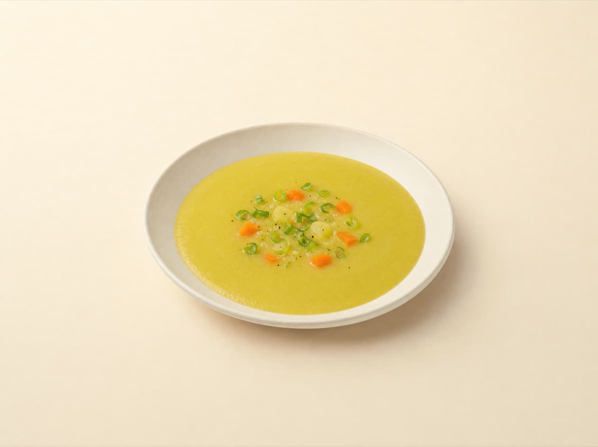 The plate: leek, carrot and potato soup.