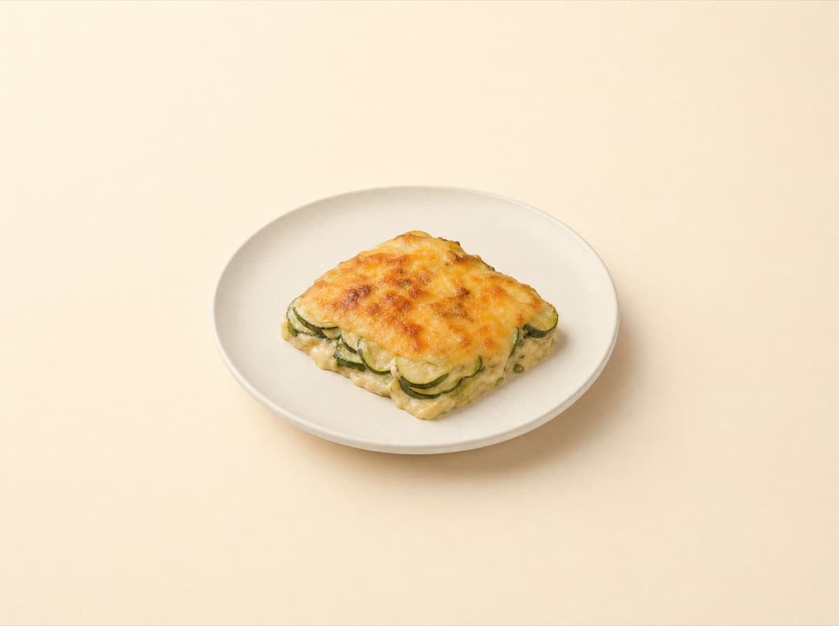 The plate: zucchini gratin with cheese.