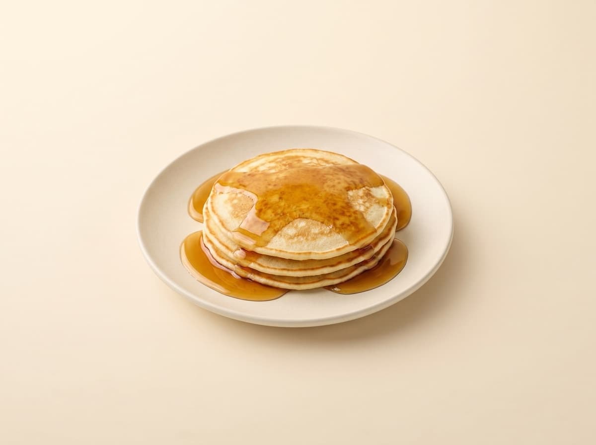 The plate: pancakes with maple syrup.