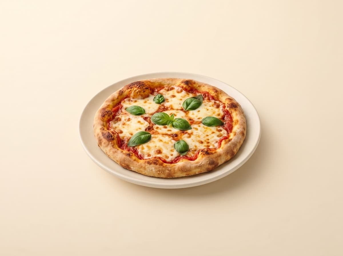 The plate: homemade margherita pizza.