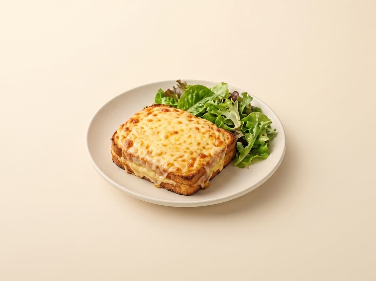 The plate: croque monsieur with green salad.