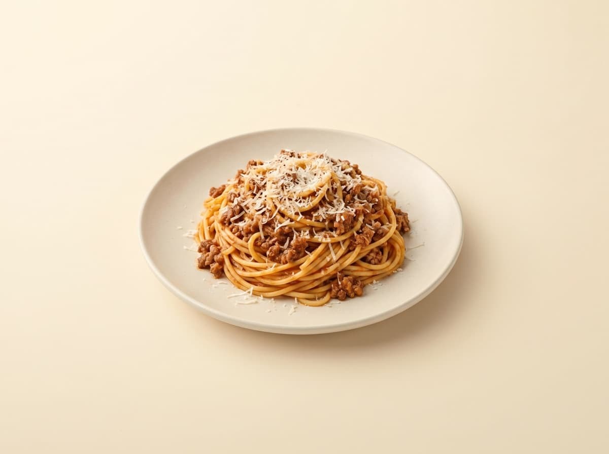 The plate: spaghetti bolognese.