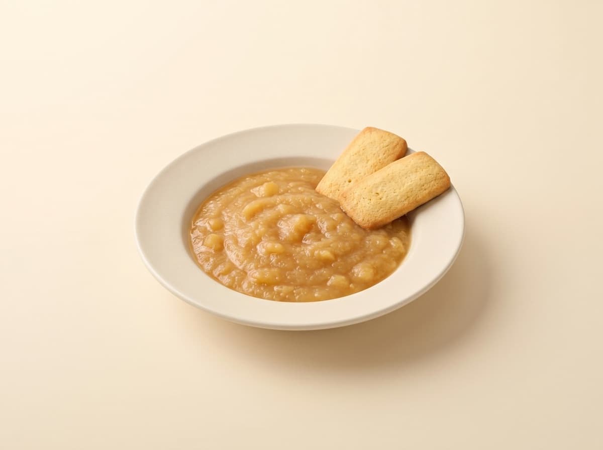 The plate: applesauce with butter biscuits.