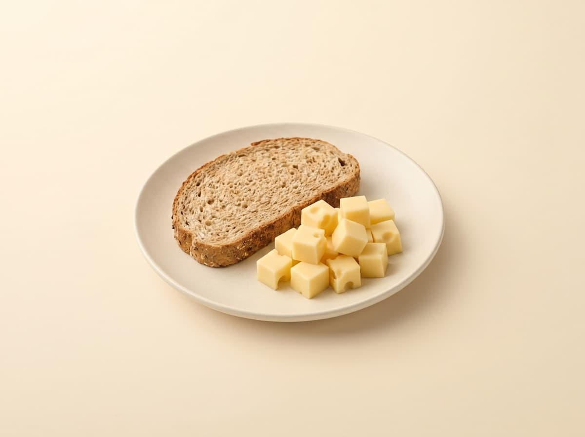The plate: whole wheat bread with emmental.