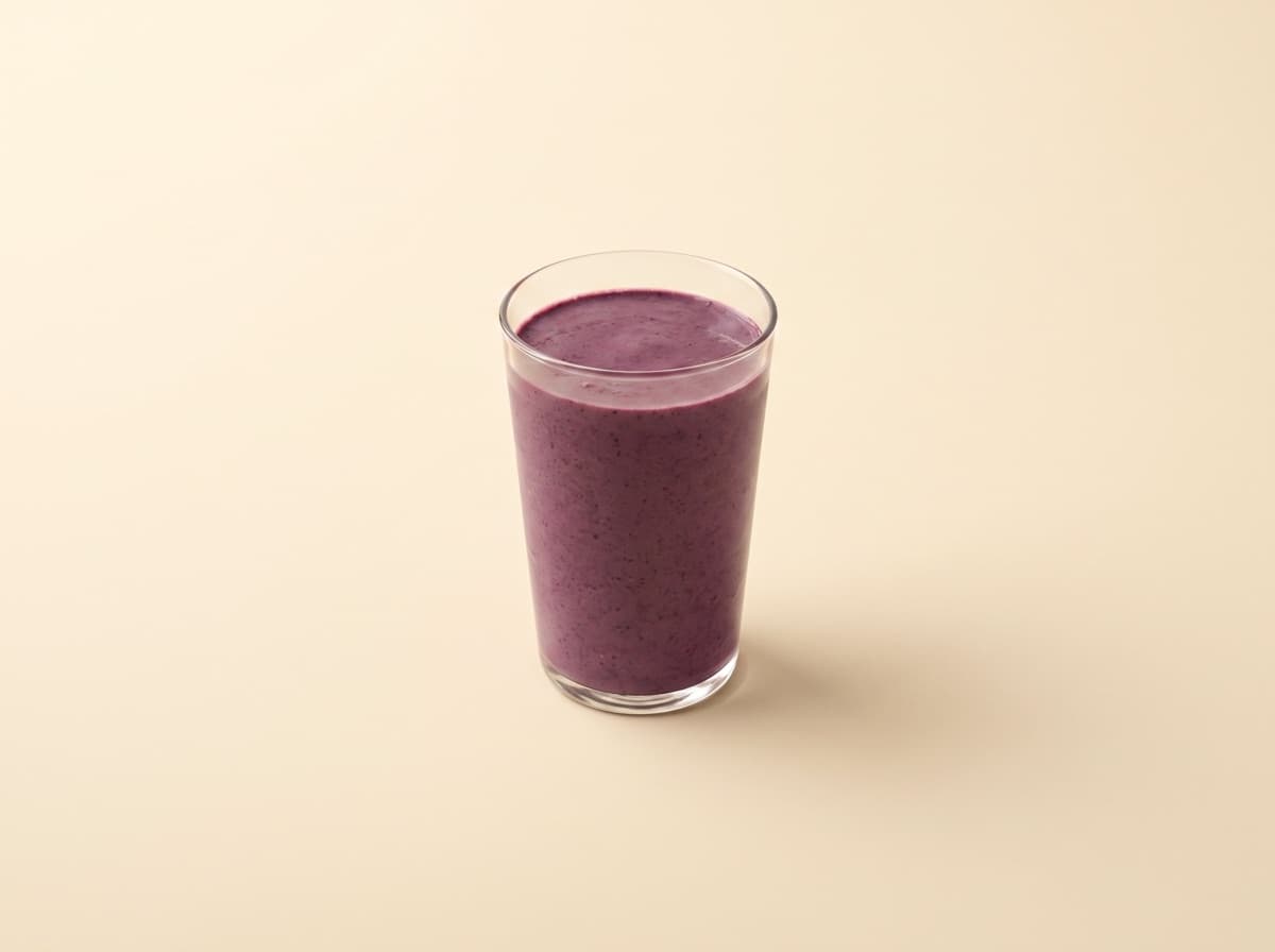 The plate: banana and blueberry smoothie.