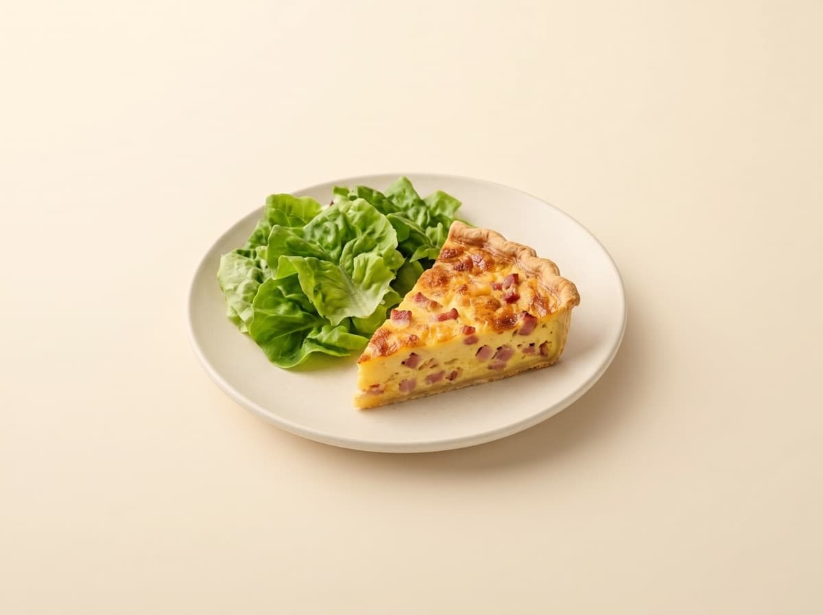 The plate: quiche lorraine with green salad.