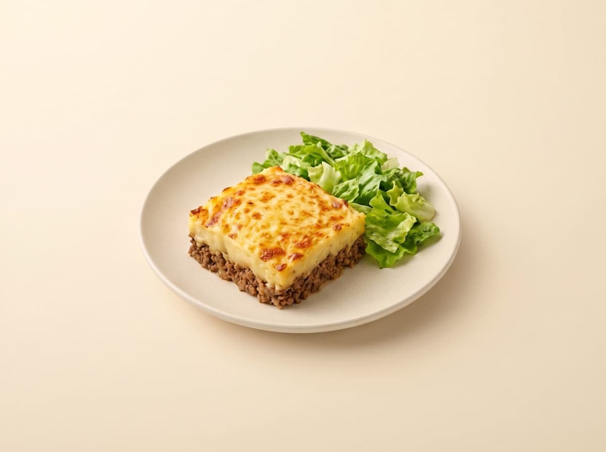 The plate: beef and mashed potato bake with salad.