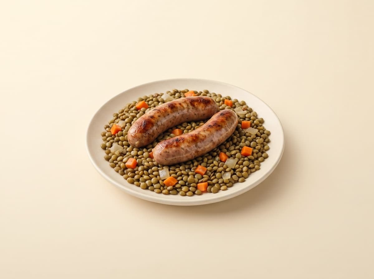 The plate: sausages with lentils.