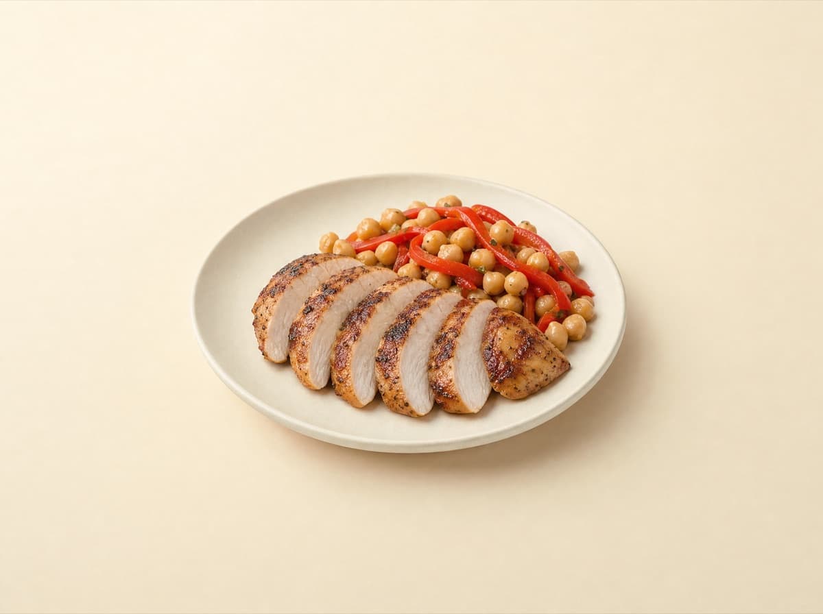 The plate: turkey with chickpeas and peppers.
