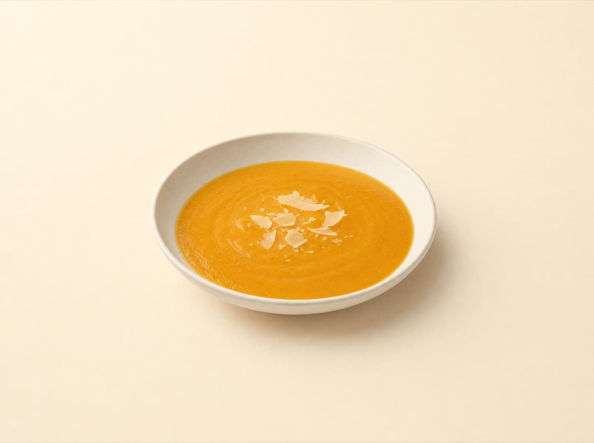 The plate: pumpkin and potato veloute with parmesan.