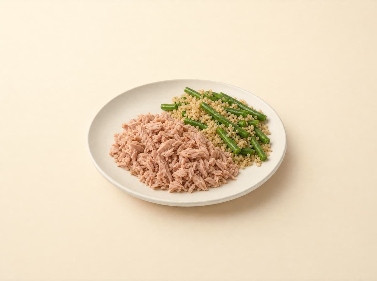 The plate: tuna with quinoa and green beans.