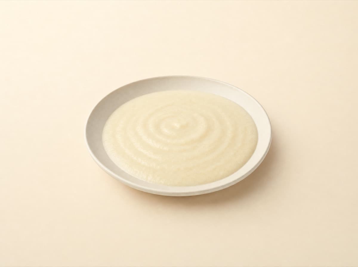 The plate: cauliflower and potato veloute, as the recipe puts it together.