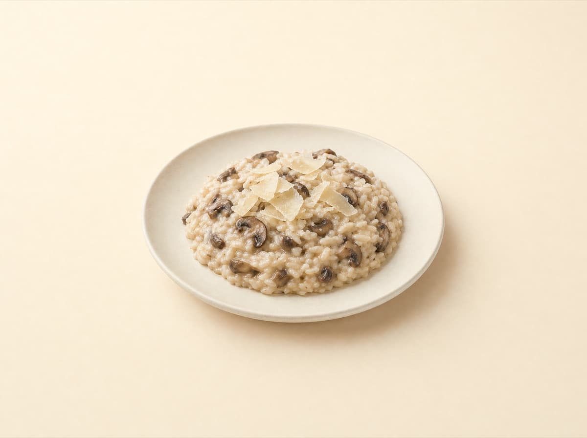 The plate: mushroom and parmesan risotto.