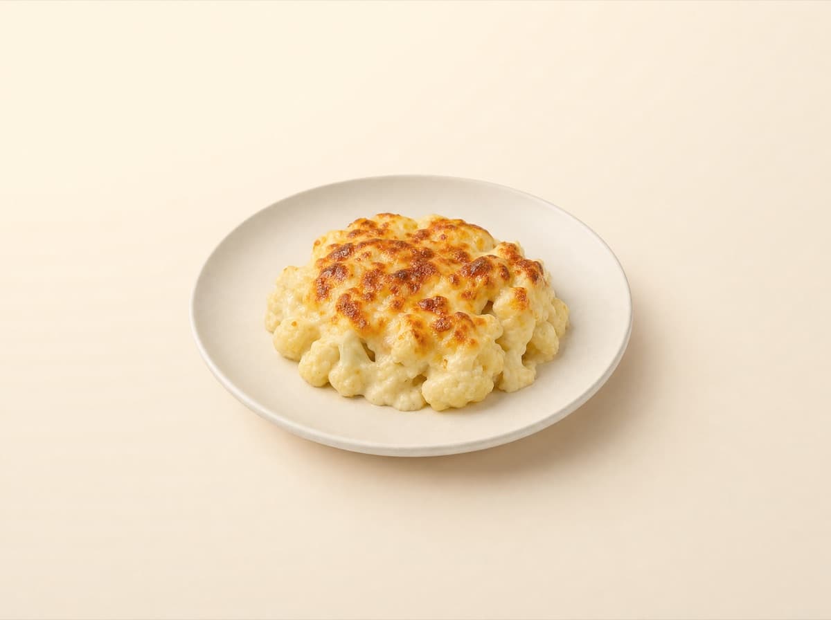 The plate: cauliflower gratin with cheese.
