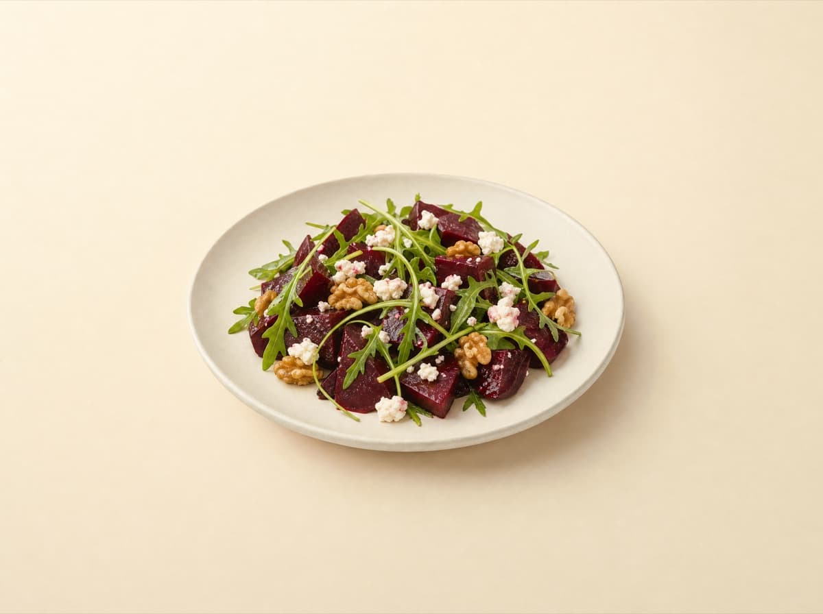 The plate: beet salad with feta and walnuts, as the recipe puts it together.